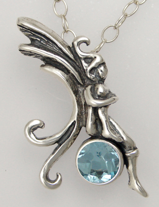 Sterling Silver Fairy of the Peaceful Days Pendant With Blue Topaz